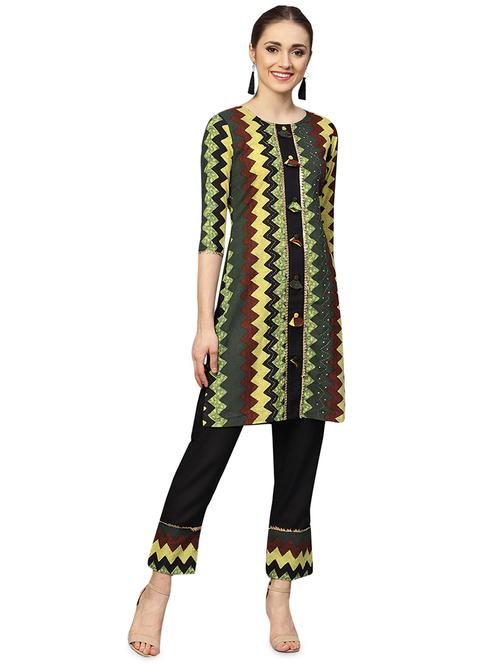 chevron printed kurta with straight pant set - 16131413 - Very Small Image - 1