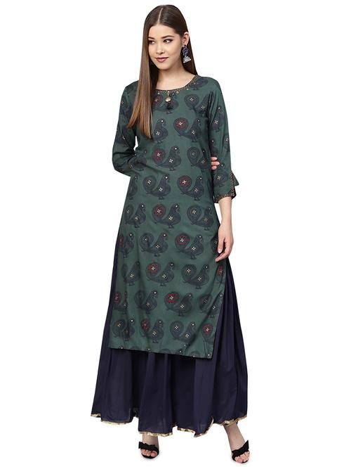 turquoise embroidered kurta with palazzo set - 16131421 - Very Small Image - 1