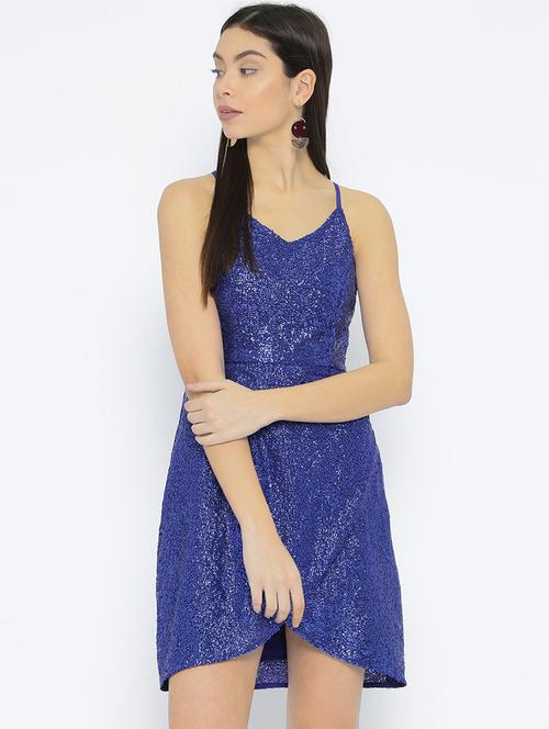front overlap sequined asymmetric dress - 16131735 - Very Small Image - 1