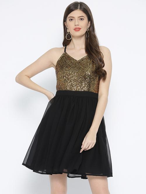 criss cross back sequined flared dress - 16131741 - Very Small Image - 1