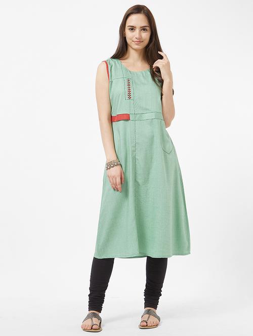 solid a-line kurta - 16131770 - Very Small Image - 1