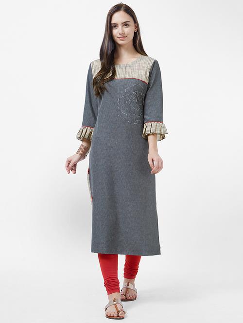 contrast straight kurta - 16131782 - Very Small Image - 1