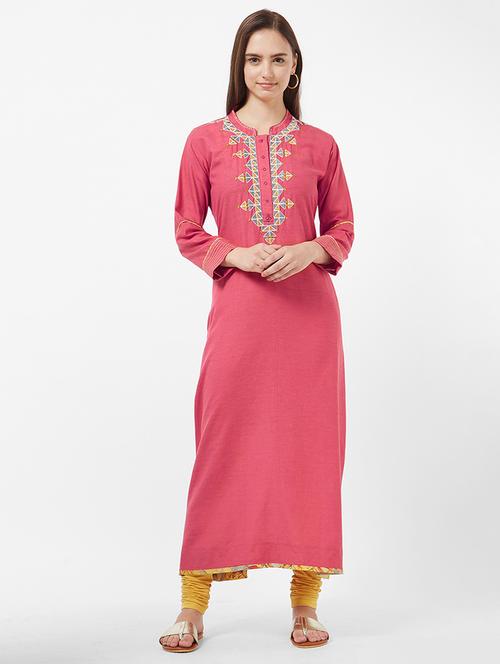 embroidered a-line kurta - 16131784 - Very Small Image - 1