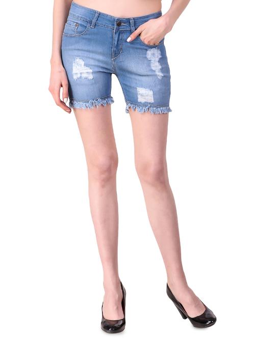 frayed hem distressed denim shorts - 16131903 - Very Small Image - 1