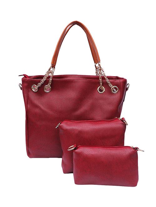 maroon leatherette (pu) handbag and pouch combo - 16131946 - Very Small Image - 1