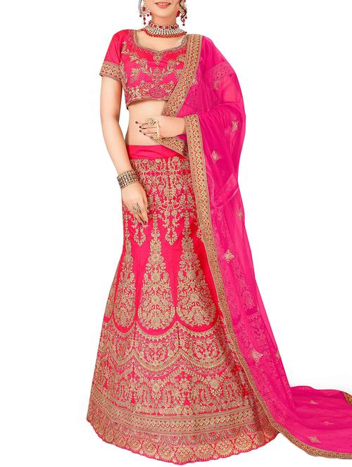 pink floral embroidered a-line lehenga - 16132263 - Very Small Image - 1