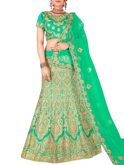 green embroidered a-line lehenga - 16132264 - Very Small Image - 1