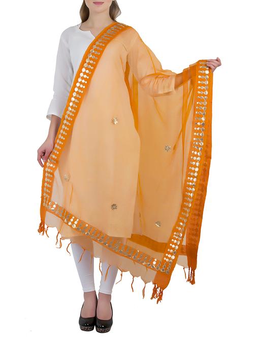 orange chanderi gota patti dupatta - 16132511 - Very Small Image - 1
