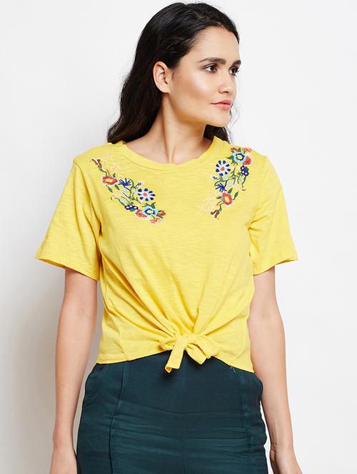 floral embroidered tie front top - 16133677 - Very Small Image - 1