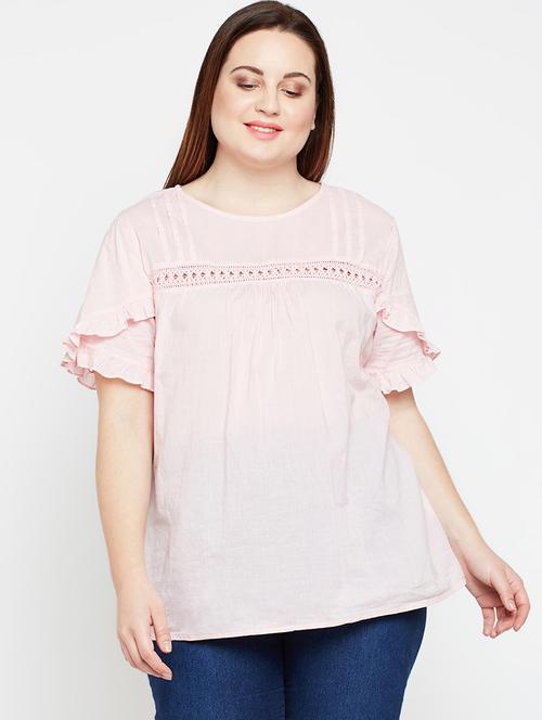lace insert ruffle trim plus top - 16133719 - Very Small Image - 1