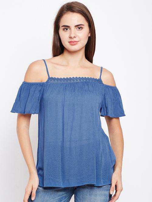 lace detail cold shoulder top - 16133723 - Very Small Image - 1