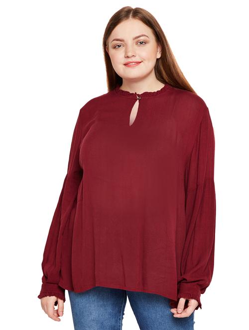 frill trim keyhole neck plus top - 16133743 - Very Small Image - 1