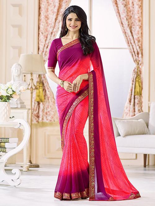 contrast shades bandhani saree with blouse - 16134012 - Very Small Image - 1
