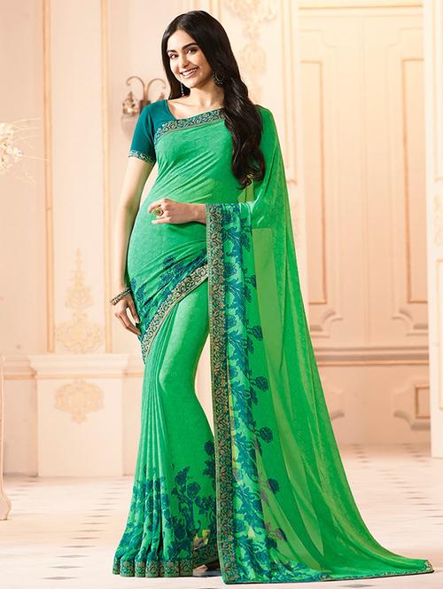 floral printed saree with blouse - 16134055 - Very Small Image - 1