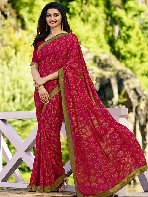 digital floral printed saree with blouse - 16134127 - Very Small Image - 1