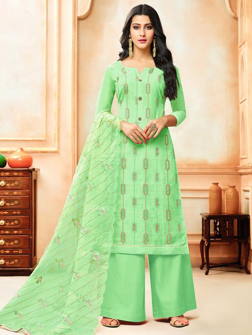 embroidered palazzo unstitched suit - 16134205 - Very Small Image - 1