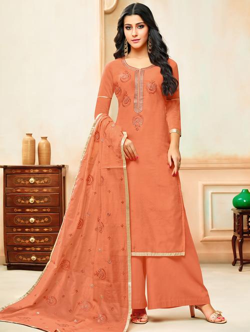 embroidered palazzo unstitched suit - 16134207 - Very Small Image - 1