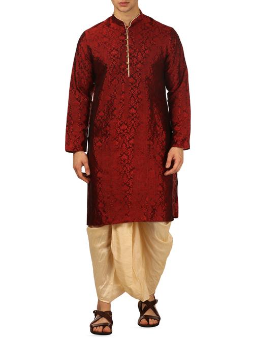 red silk blend dhoti kurta set - 16134950 - Very Small Image - 1