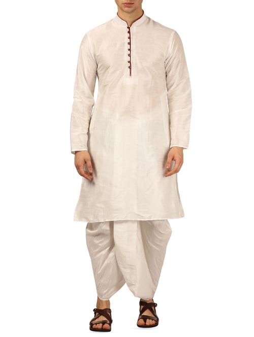 white silk blend dhoti kurta set - 16134955 - Very Small Image - 1