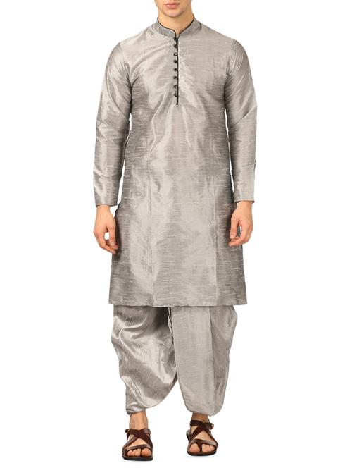silver silk blend dhoti kurta set - 16134959 - Very Small Image - 1