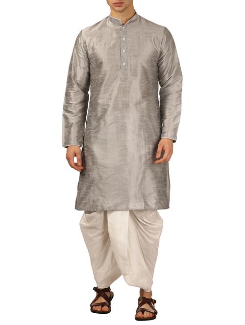silver silk blend dhoti kurta set - 16134974 - Very Small Image - 1