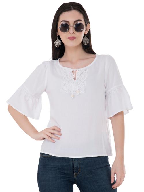lace detail tie up neck top - 16134994 - Very Small Image - 1