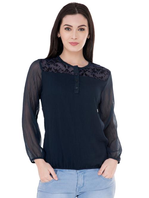 lace panel blouson top - 16135008 - Very Small Image - 1