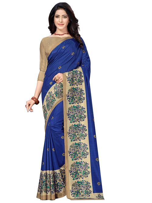 blue floral mysore silk saree - 16135039 - Very Small Image - 1