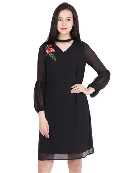 choker neck floral embroidered a-line dress - 16135131 - Very Small Image - 1