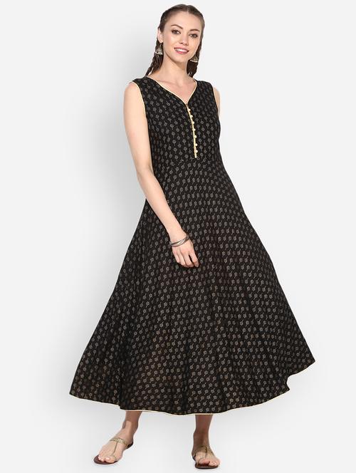 foil printed fit & flare ethnic dress - 16135777 - Very Small Image - 1