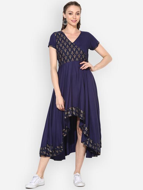 foil printed high low ethnic dress - 16135778 - Very Small Image - 1