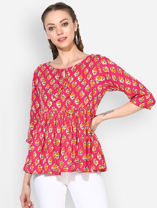 tie front floral a-line top - 16135803 - Very Small Image - 1