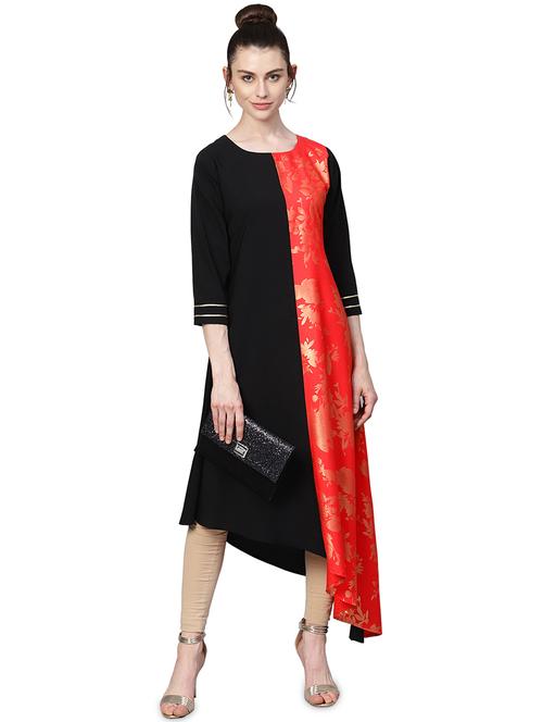 foil print asymmetric ethnic dress - 16135973 - Very Small Image - 1