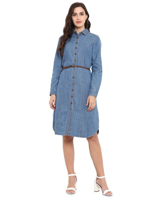 long sleeved belted shirt dress - 16136104 - Very Small Image - 1