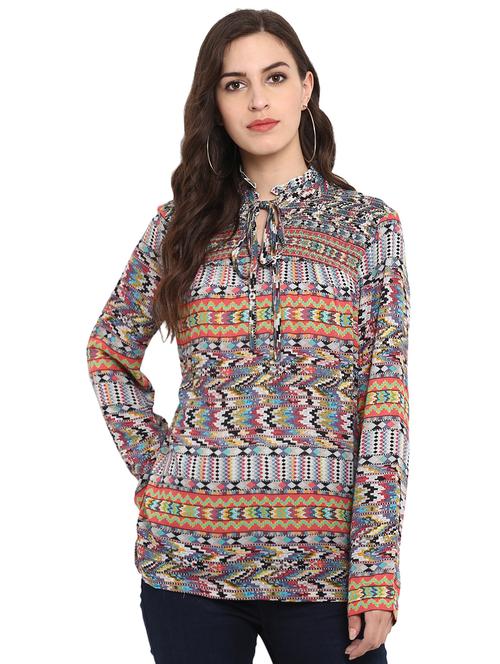 tie up neck geometric top - 16136110 - Very Small Image - 1