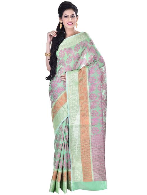 floral zari motif banarasi saree with blouse - 16137070 - Very Small Image - 1