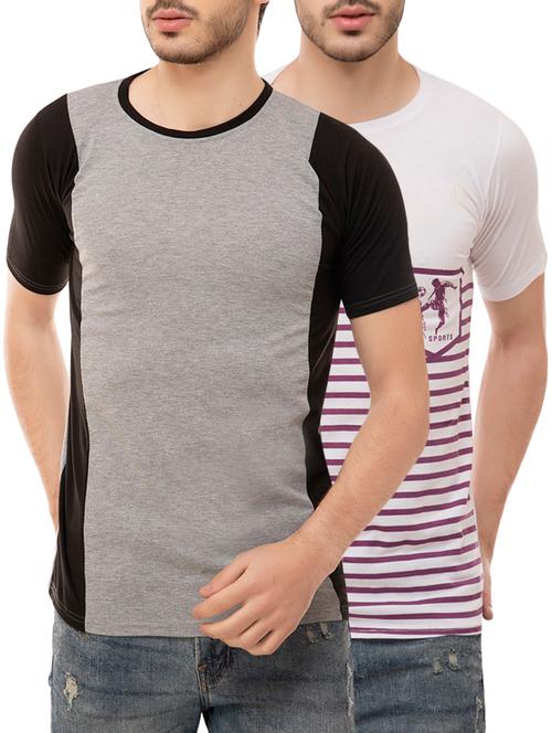multi colored cotton blend combos t-shirt (set of 2) - 16137189 - Very Small Image - 1