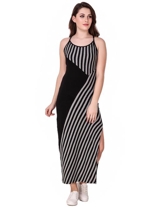 crossover detail striped high slit dress - 16137573 - Very Small Image - 1