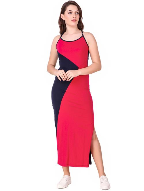 crossover detail color block high slit dress - 16137575 - Very Small Image - 1