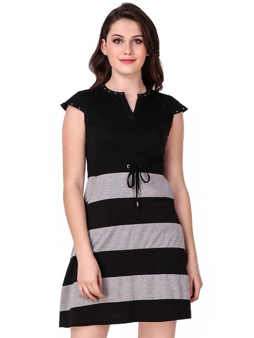 drawstring striped a-line dress - 16137603 - Very Small Image - 1