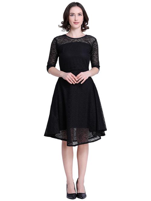 round neck laced flared dress - 16137778 - Very Small Image - 1