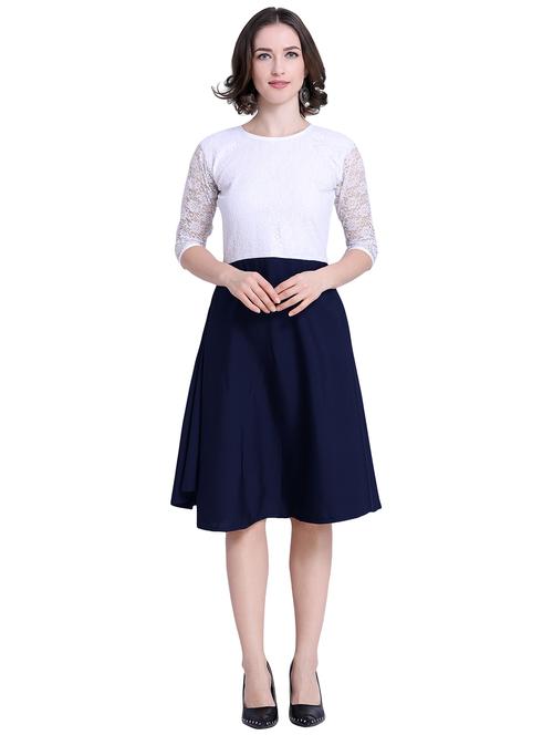 color block lace detail flared dress - 16137788 - Very Small Image - 1