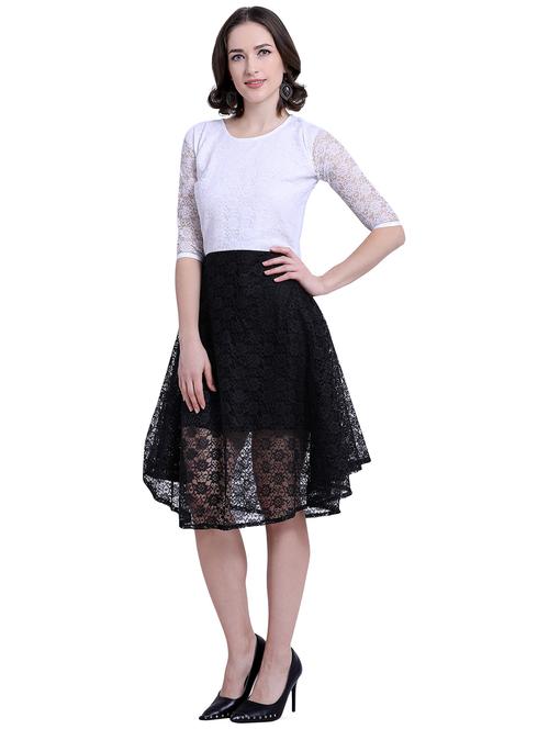 color block laced flared dress - 16137790 - Very Small Image - 1