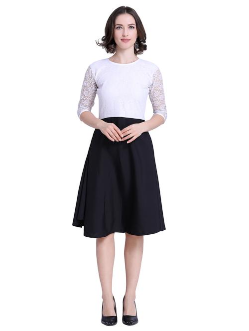 color block lace detail flared dress - 16137796 - Very Small Image - 1