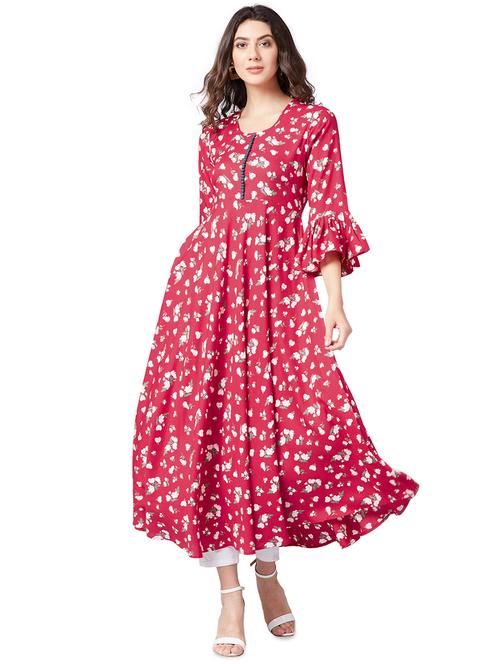 Bell sleeved floral flared kurta - 16138827 - Very Small Image - 1