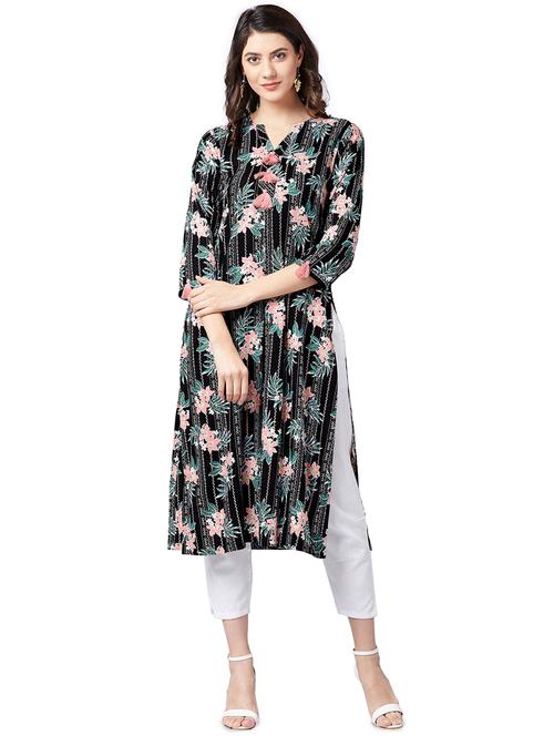 tassels detail floral straight kurta - 16138830 - Very Small Image - 1