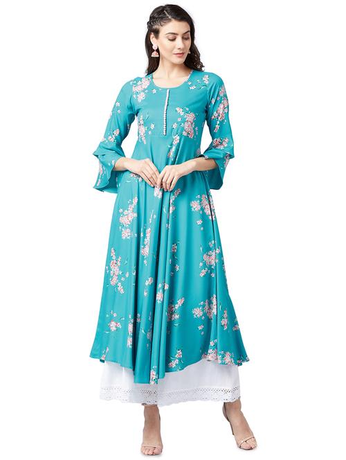 floral bell sleeved flared kurta - 16138832 - Very Small Image - 1