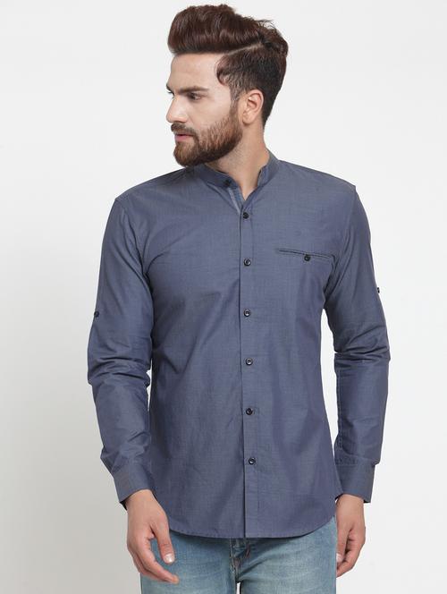 blue solid casual shirt - 16138923 - Very Small Image - 1