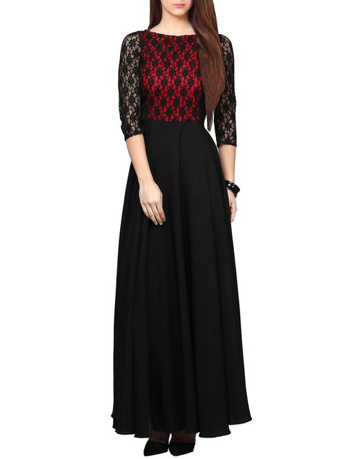 contrast floral laced maxi dress - 16139829 - Very Small Image - 1