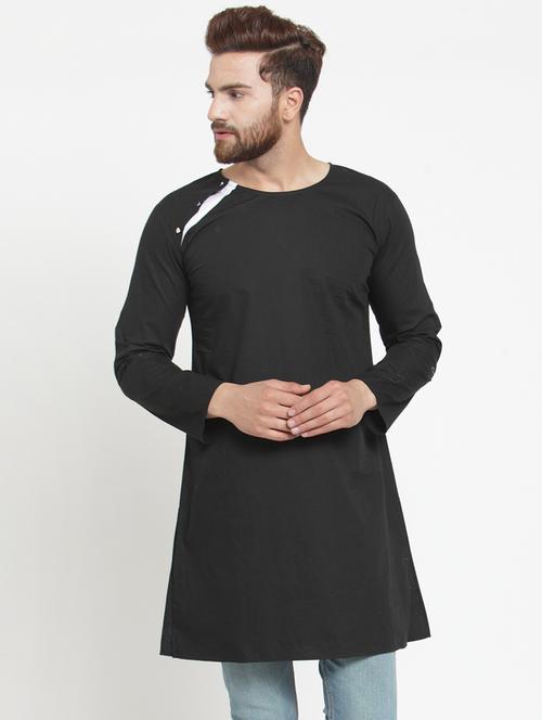 black solid long kurta - 16140055 - Very Small Image - 1